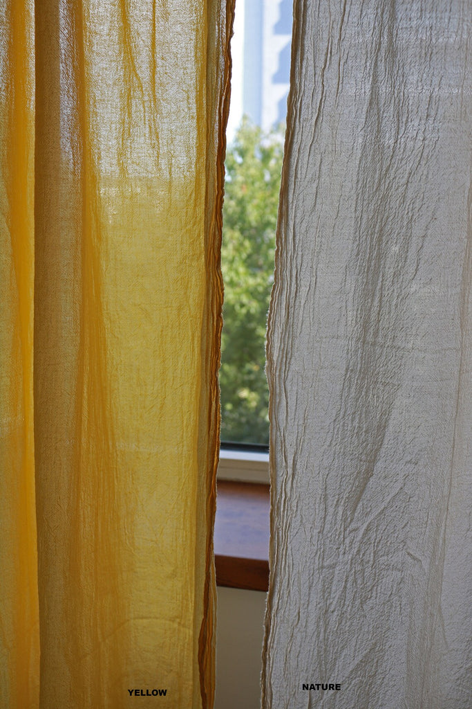 (DUPE) Living room curtains/Boiled cotton semi-sheer curtains 49 inches wide/Lemon green curtains/Custom curtains/Curtain panels